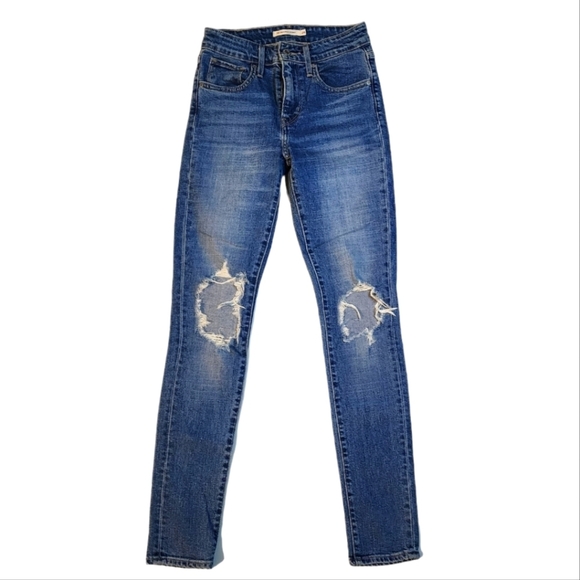Levi's 721 Hi-rise Skinny Size 24 Blue Distressed - Picture 1 of 4